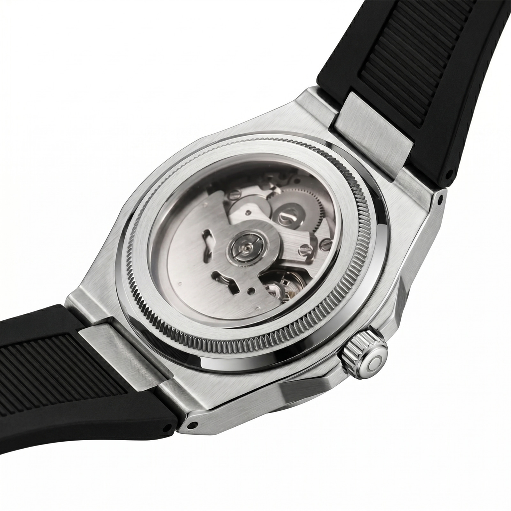 Valtor Silver Steel Black Dial Rubber