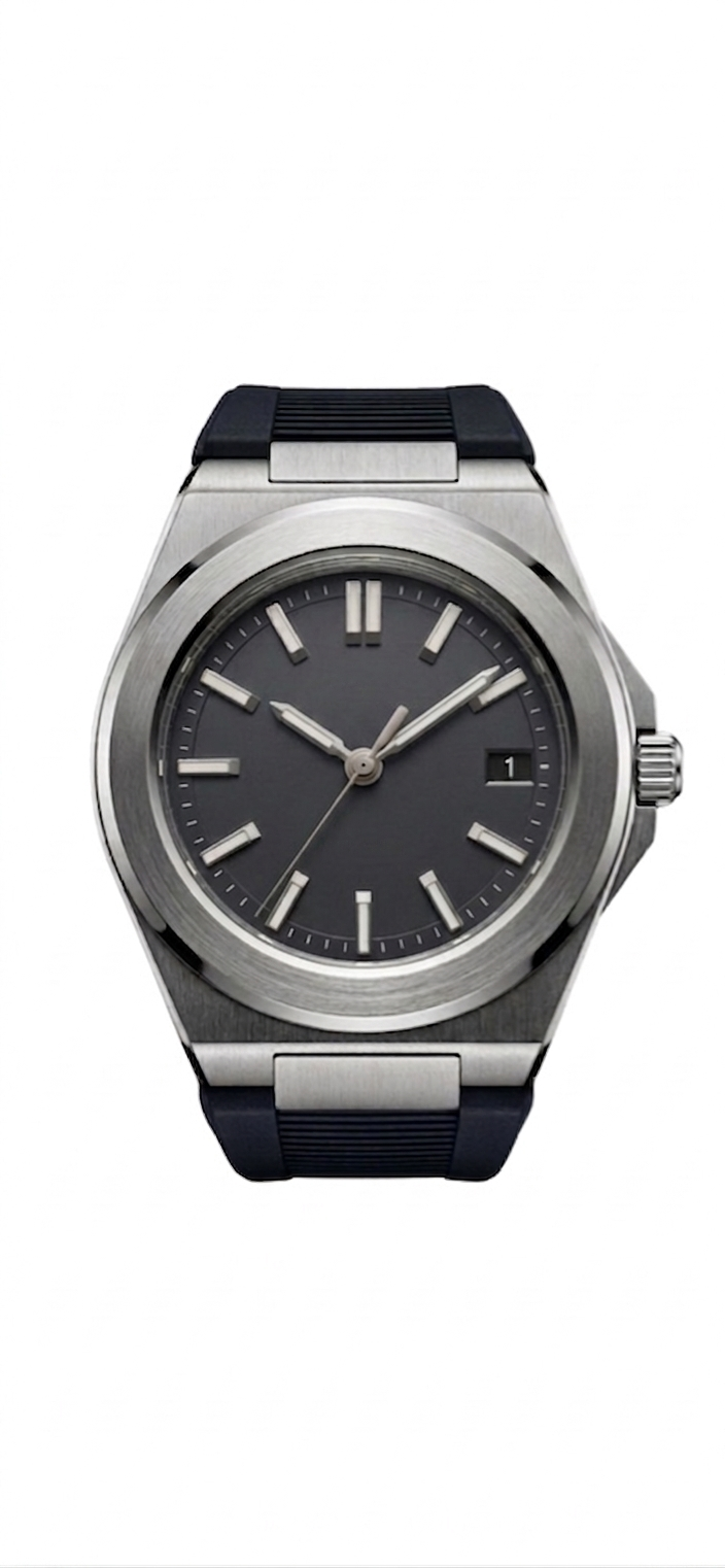 Valtor Silver Steel Black Dial Rubber